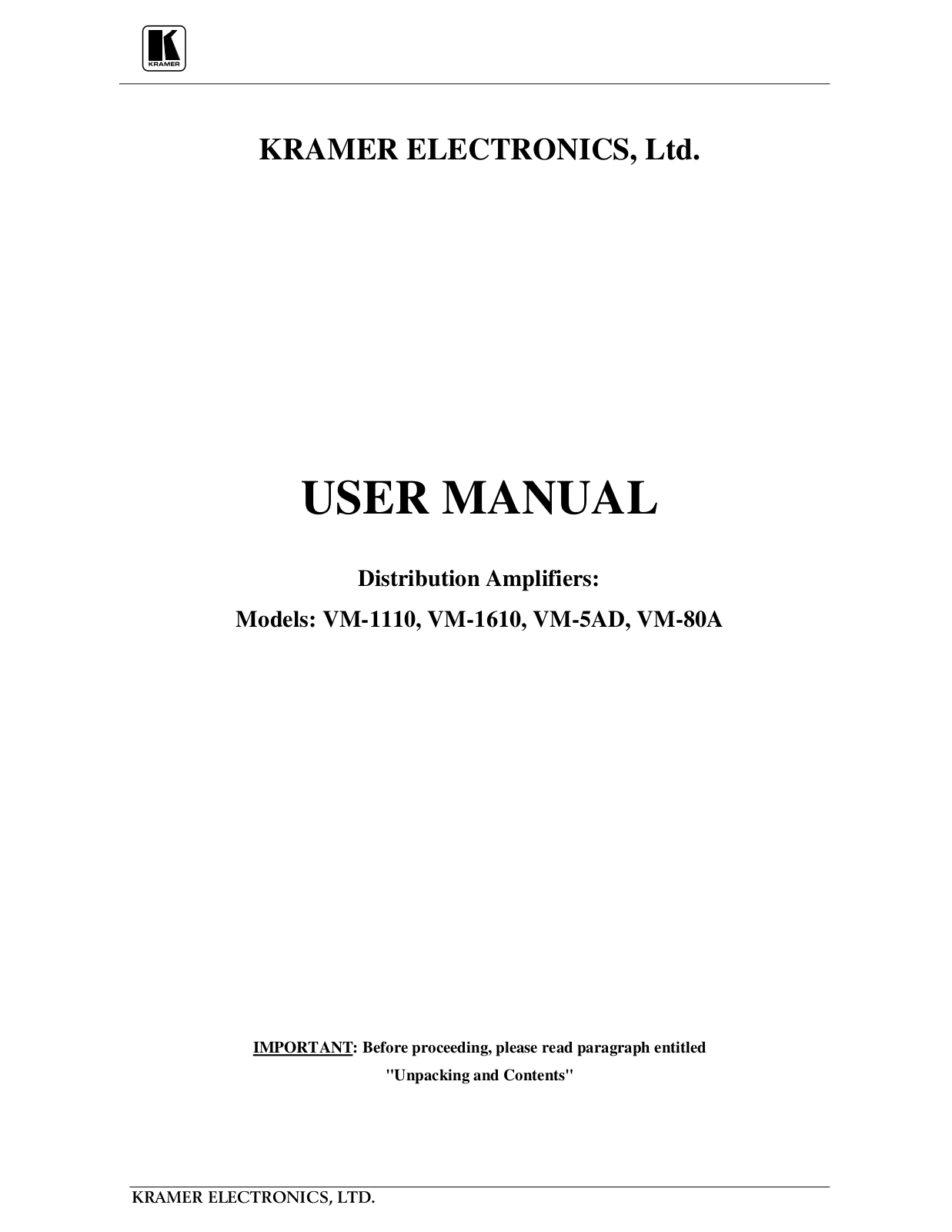 Kramer Electronics VM-1610 User Manual