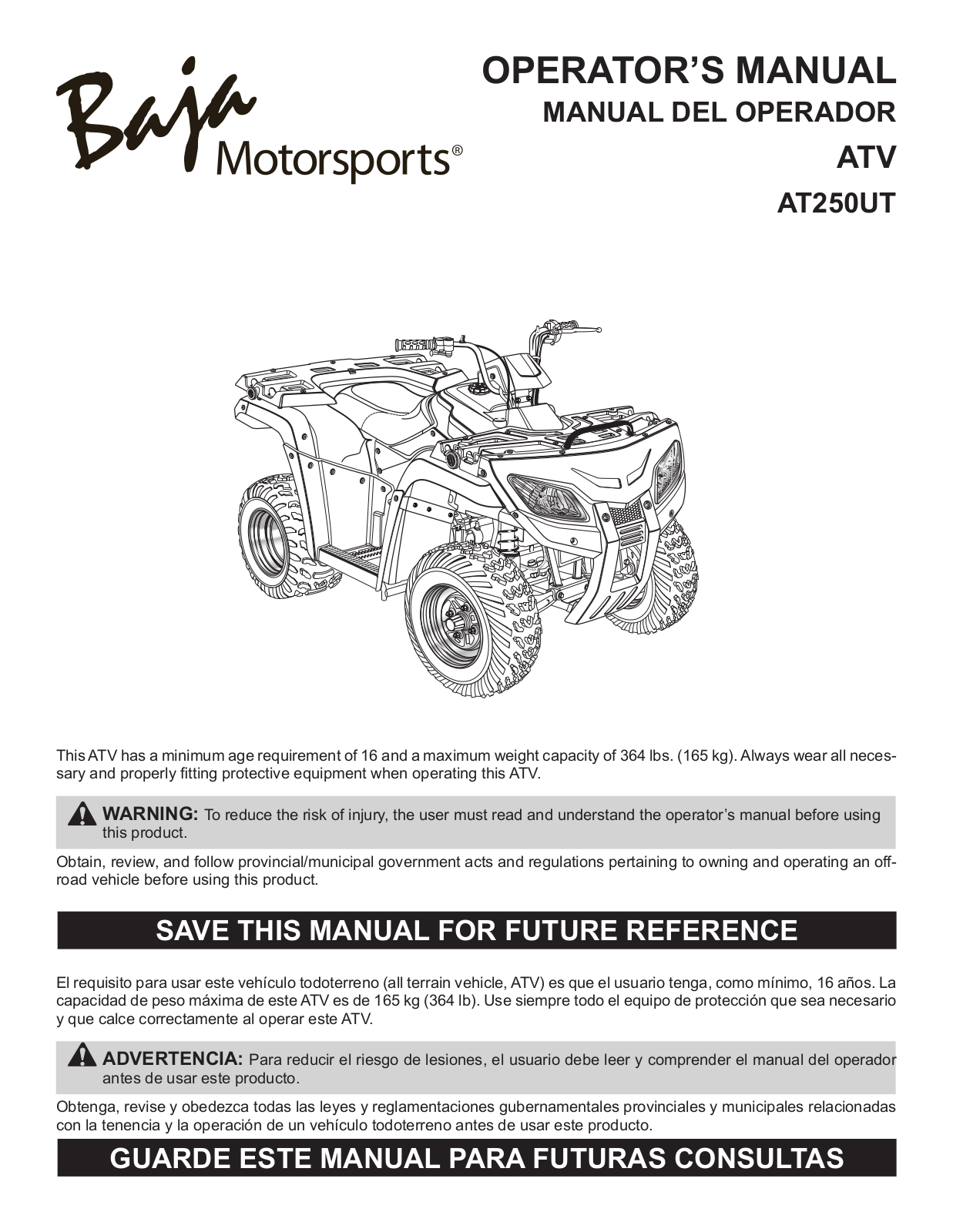 Baja Motorsports AT250UT Operator's Manual