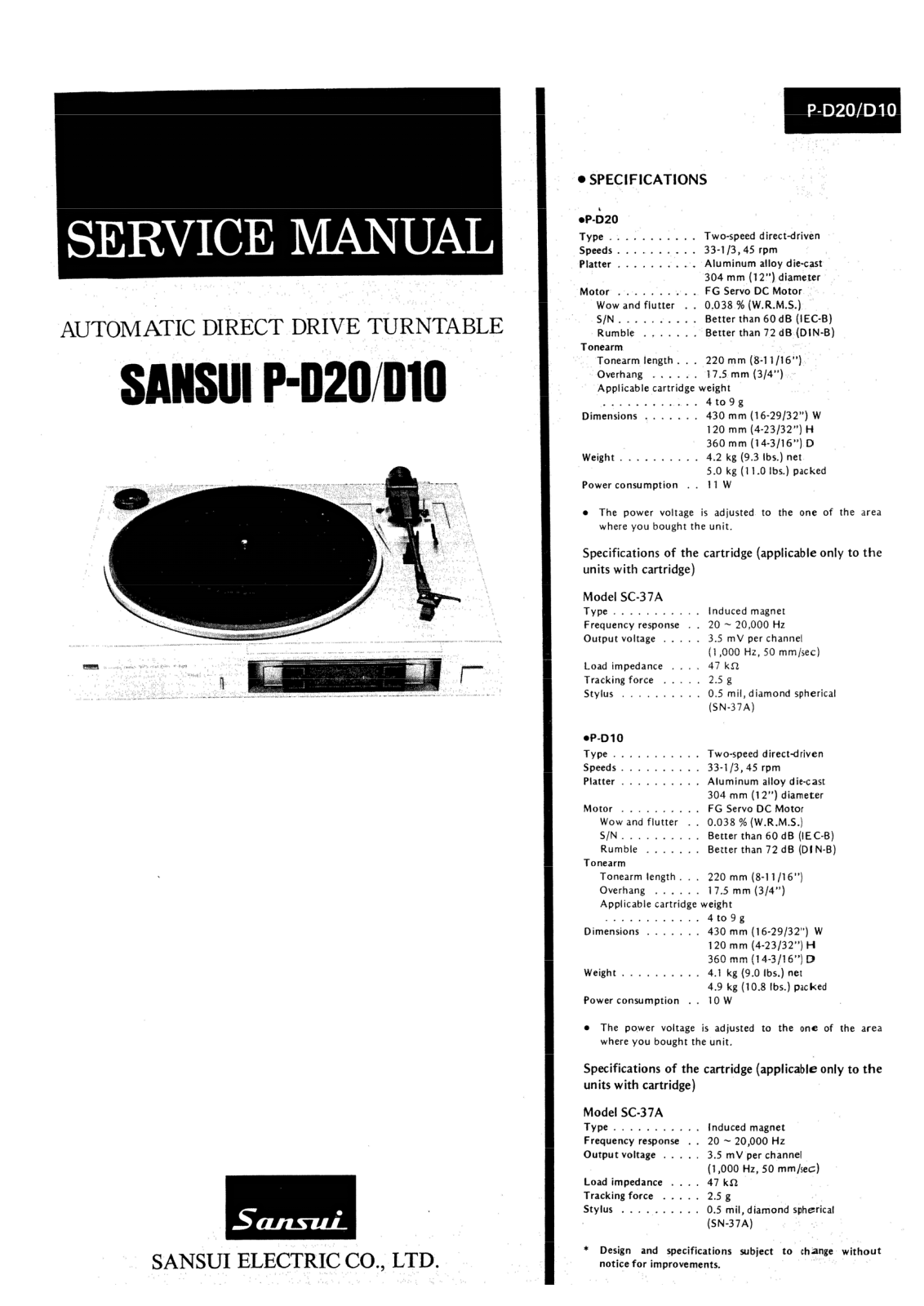 Sansui P-D20, P-D10 Service Manual