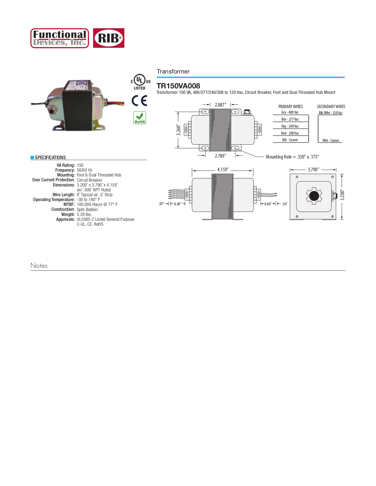 Schneider Electric TR150VA008 Data Sheet