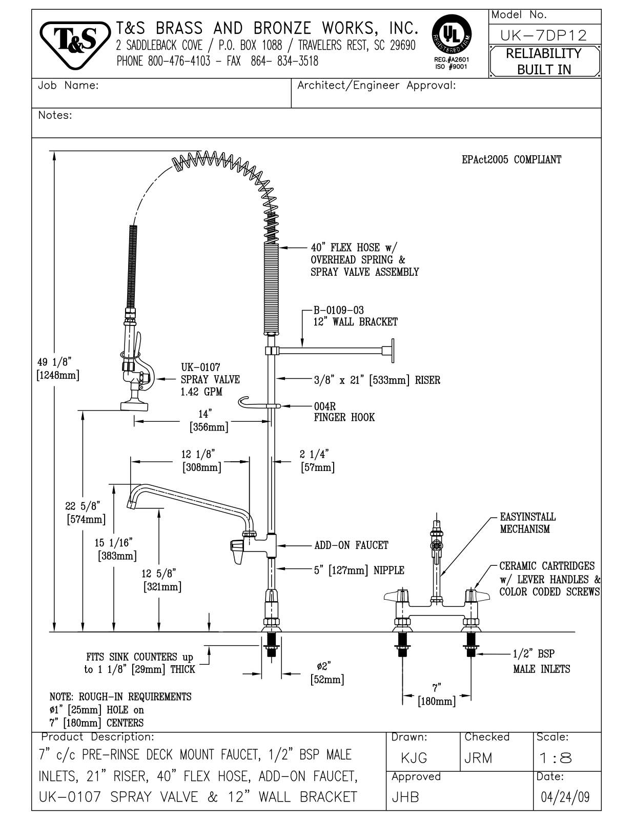 T&S Brass UK-7DP12 User Manual