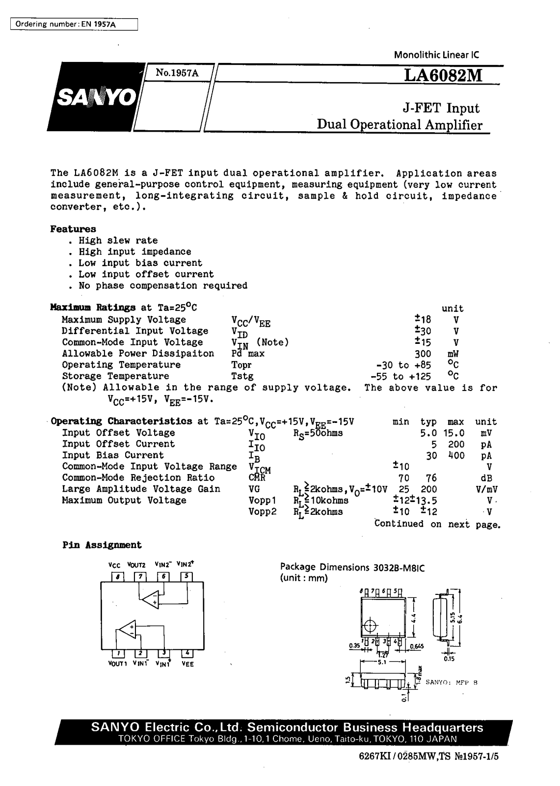 SANYO LA6082M Datasheet