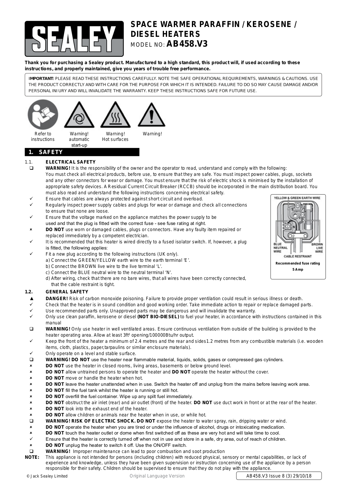 Sealey AB458.V3 Instruction Booklet