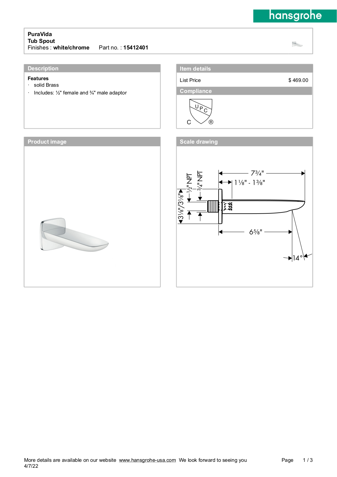 Hansgrohe HAN2863 Specifications - ManualMachine.com
