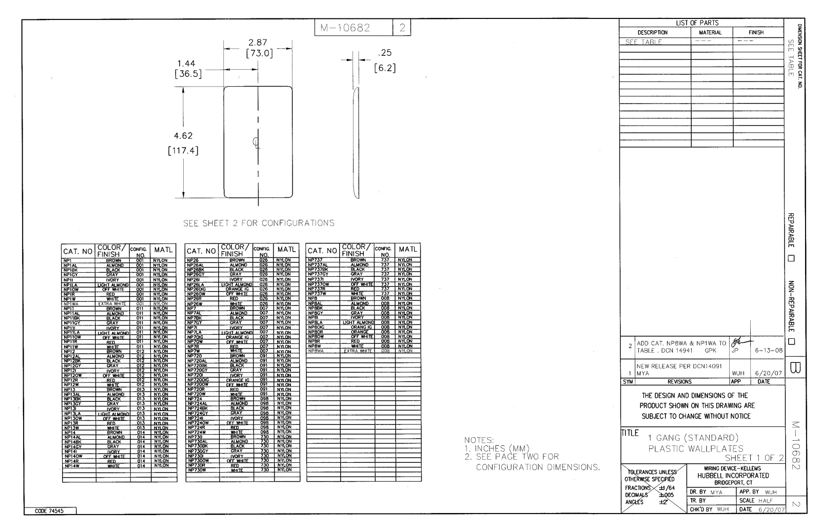 Hubbell NP8W Reference Drawing