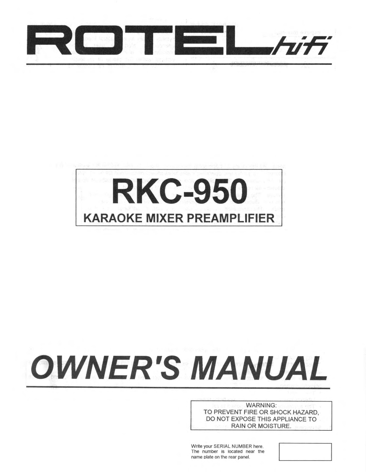 Rotel RKC-950 Owners manual