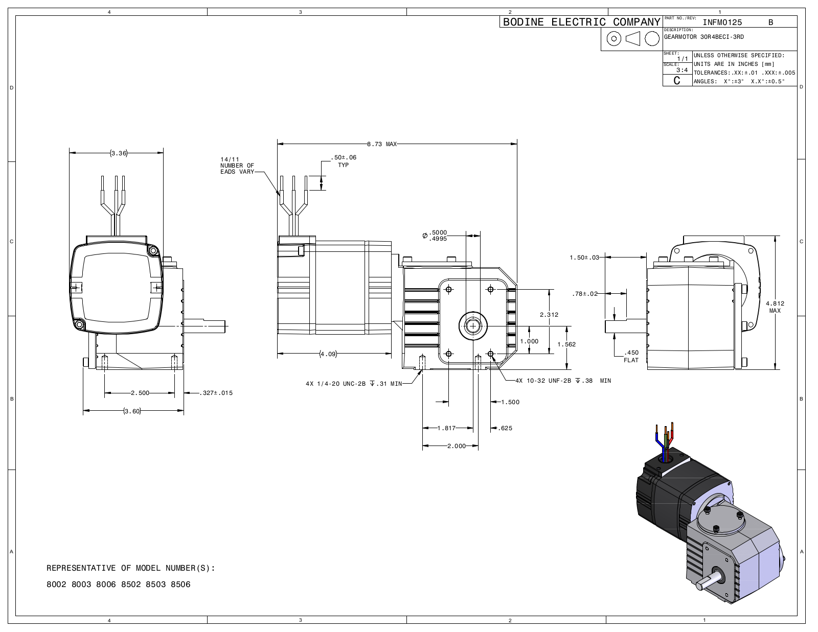 Bodine 8002, 8003, 8006, 8502, 8503 Reference Drawing