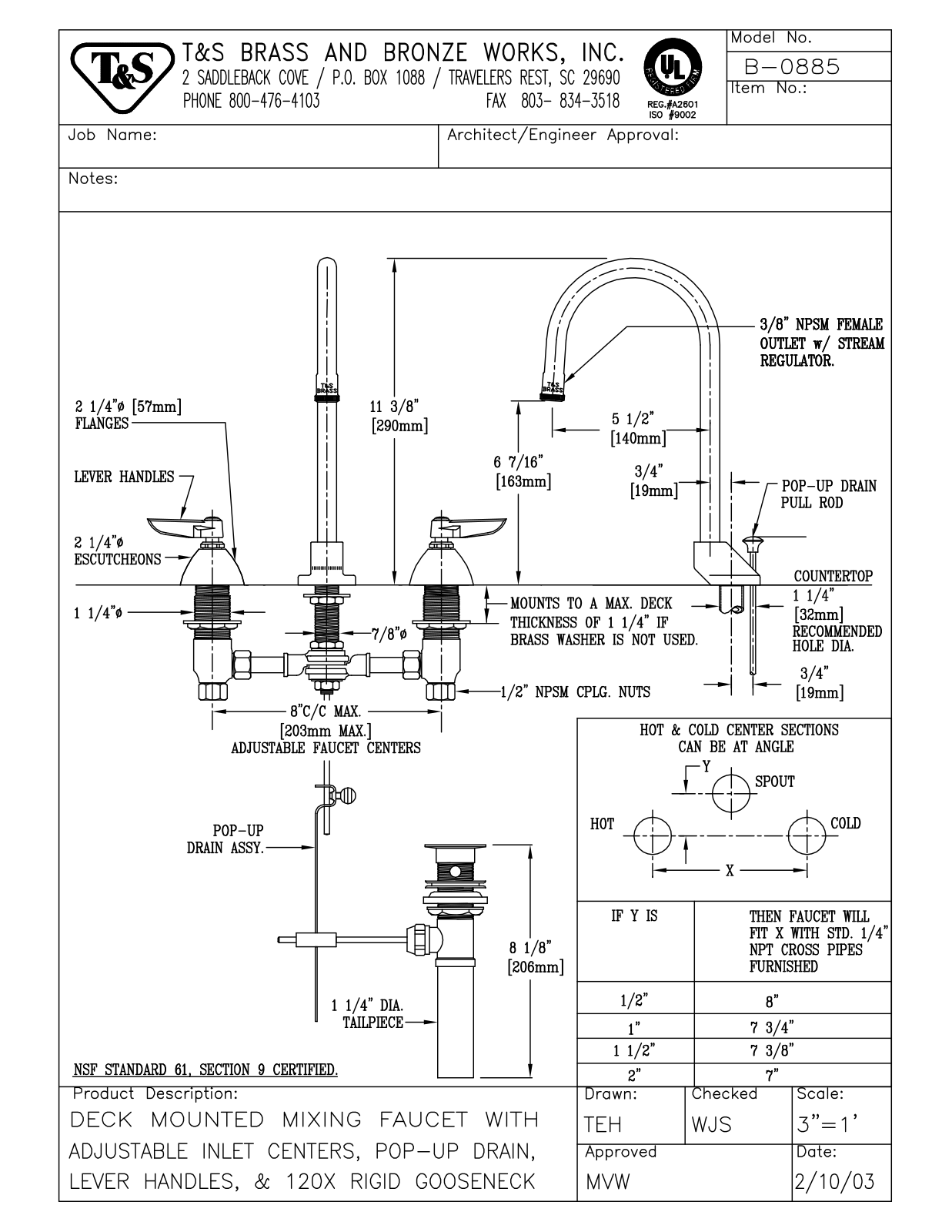 T&S Brass B-0885 User Manual