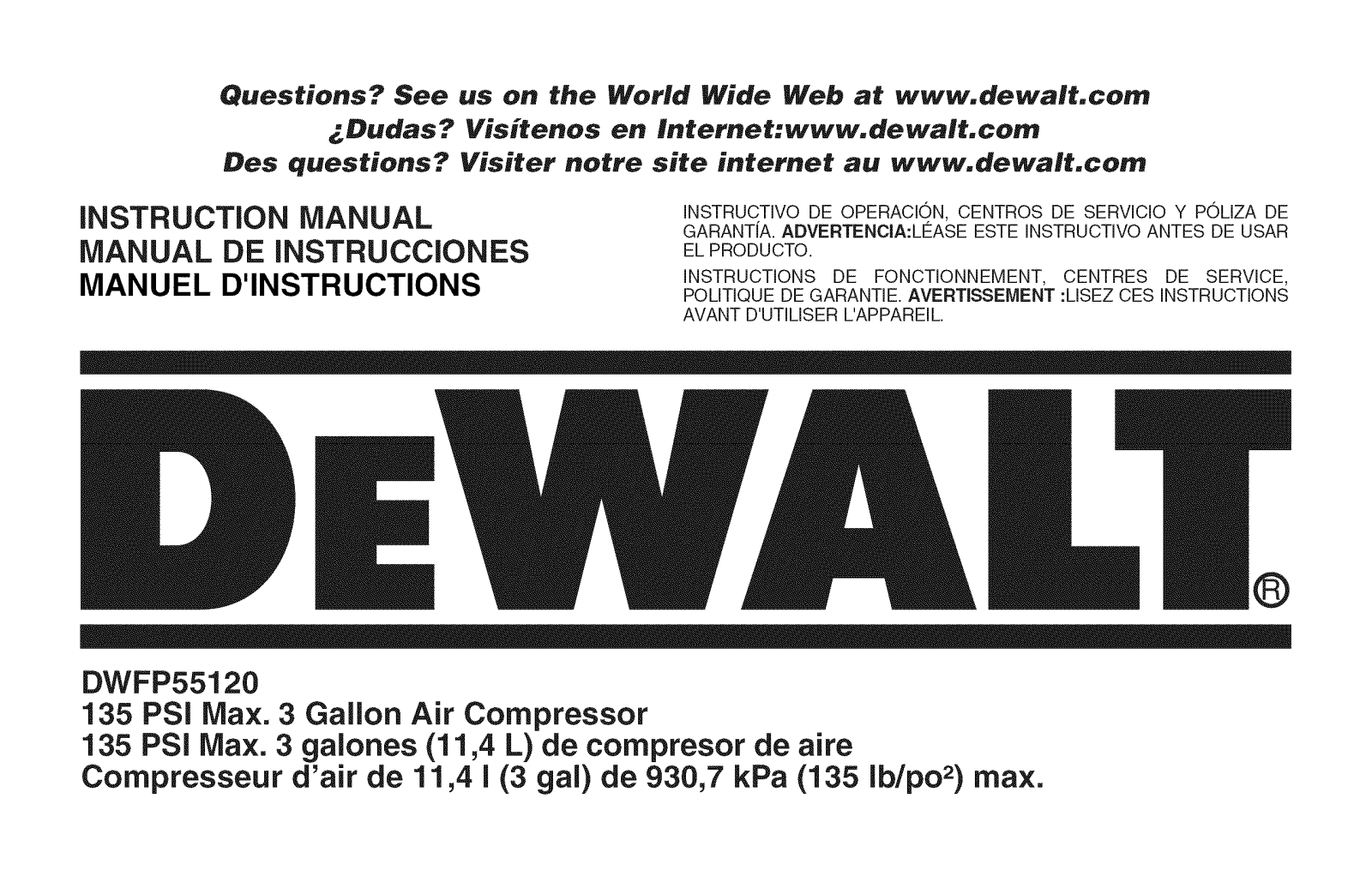 DeWalt DWFP55120 TYPE 1 Owner’s Manual