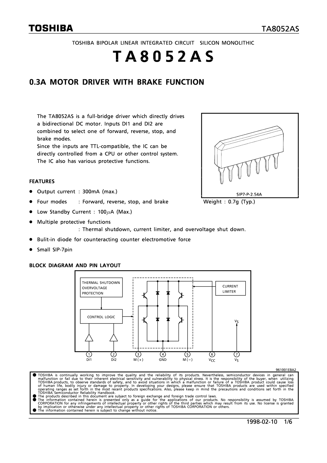 Toshiba TA8052AS Datasheet