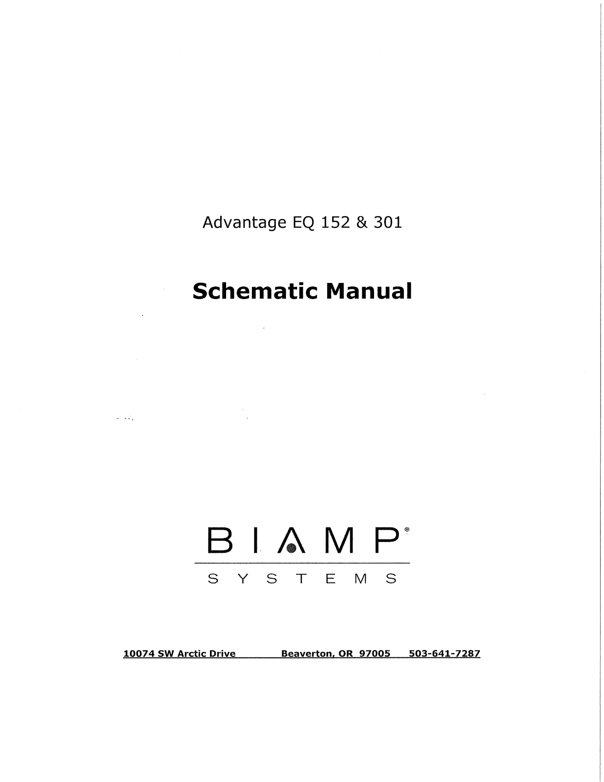 Biamp ADVANTAGE EQ 152, ADVANTAGE 301 User Manual