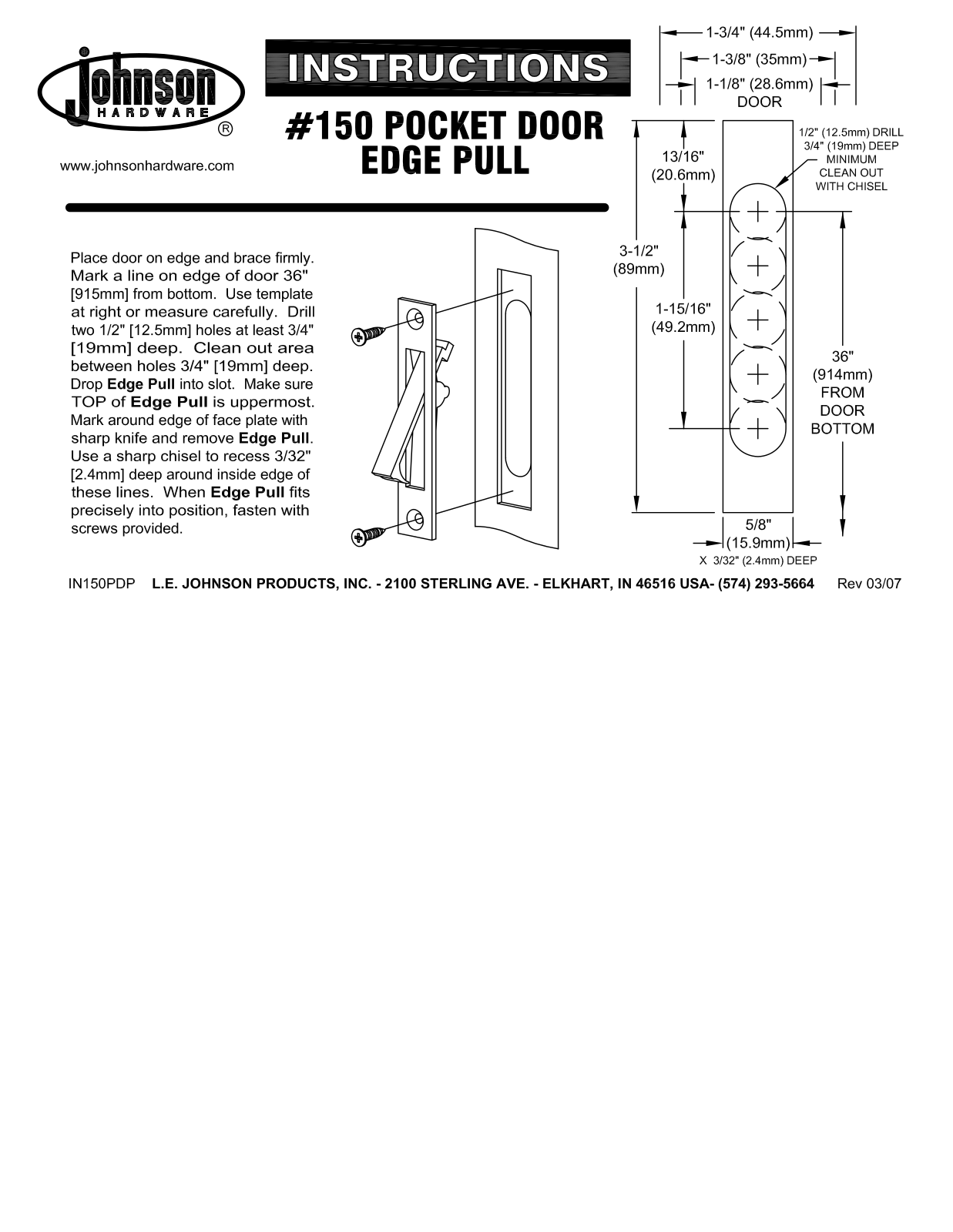 Johnson Hardware IN150PDP, 150 User Manual