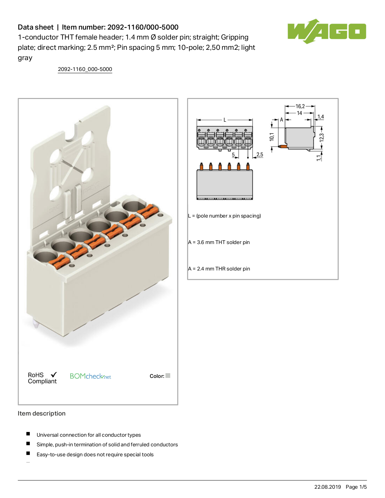 Wago 2092-1160/000-5000 Data Sheet