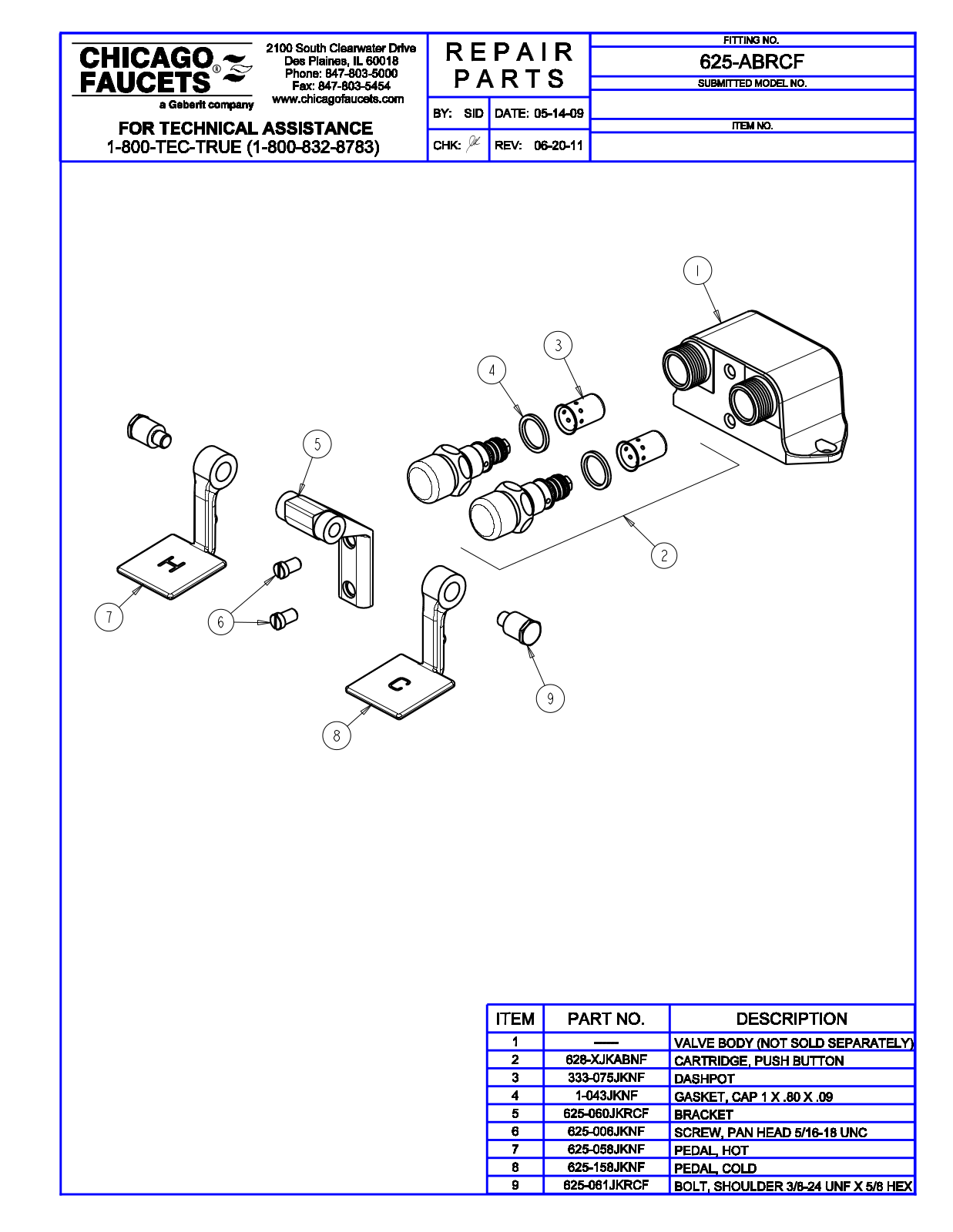 Chicago Faucet 625-ABRCF Parts List