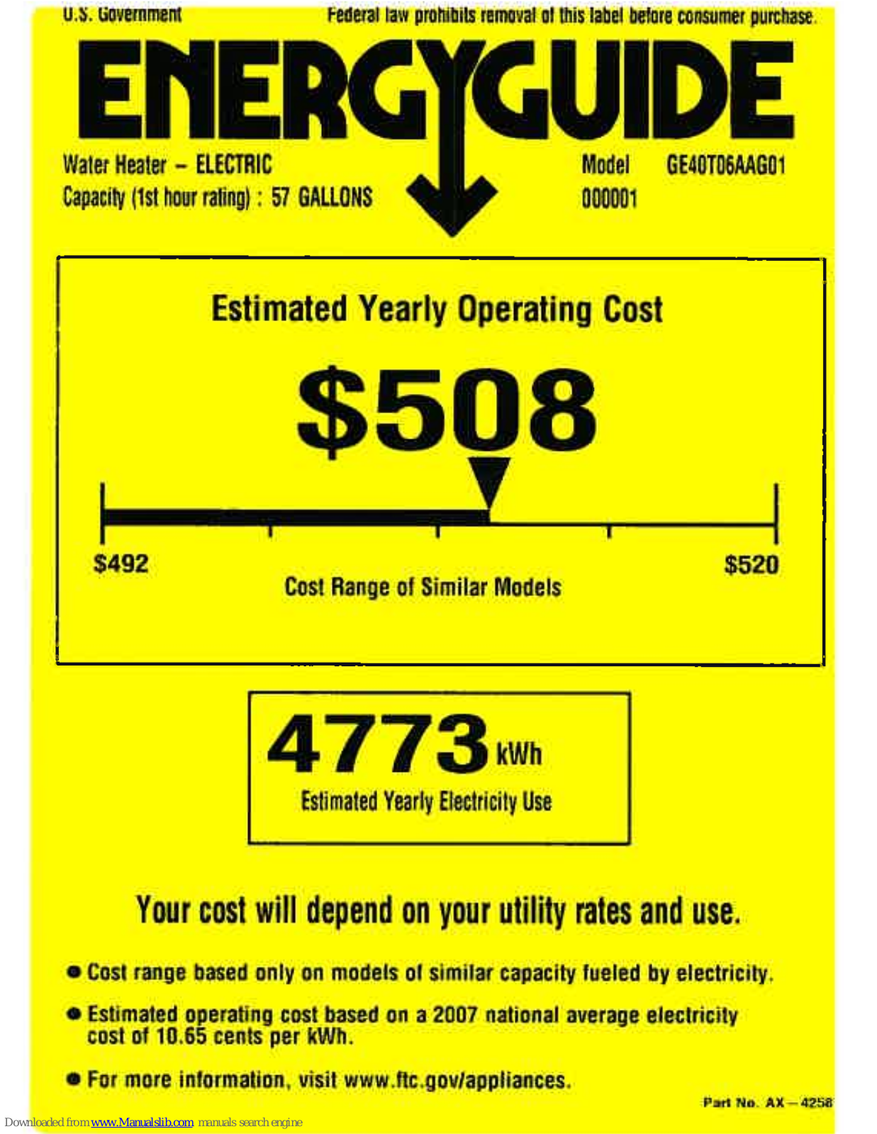 GE 40T06AAG, GE40T06AAG Energy Manual