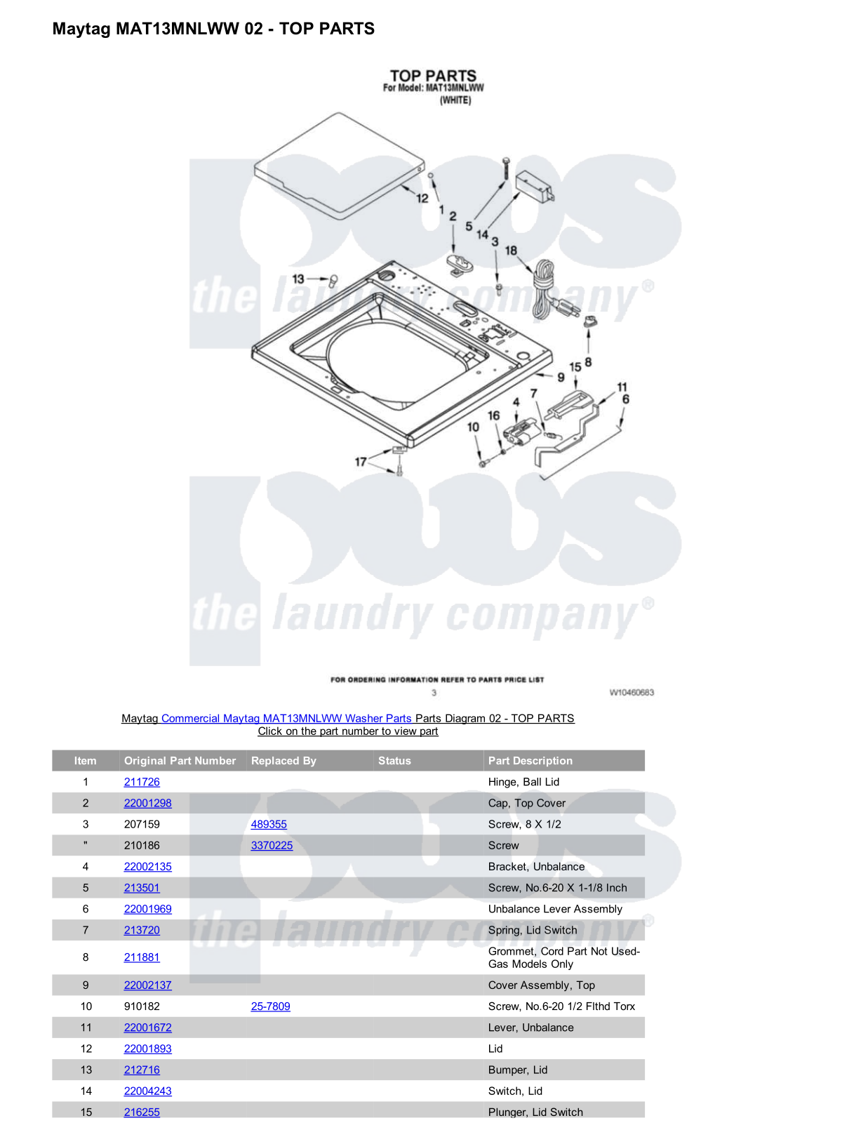 Maytag MAT13MNLWW Parts Diagram