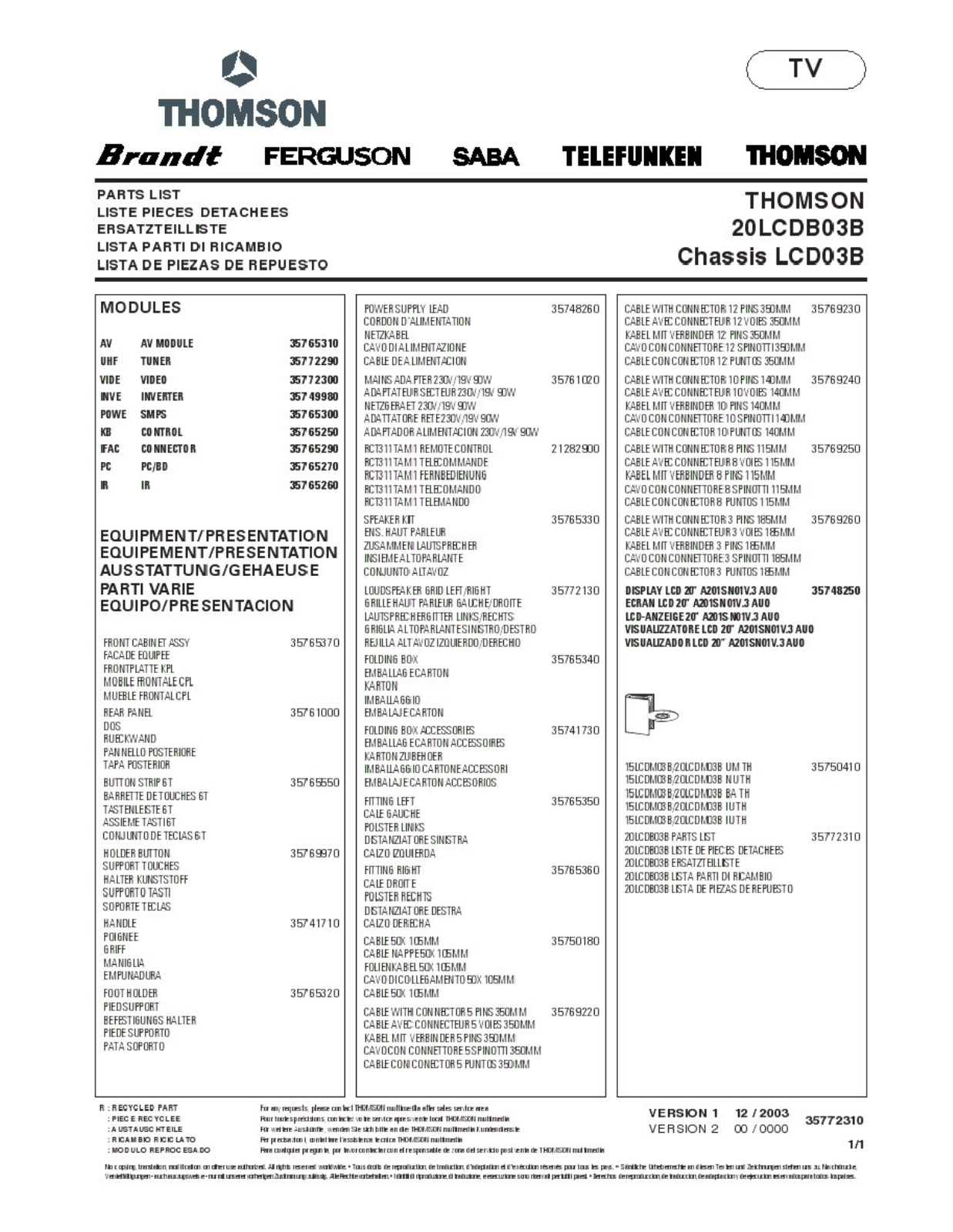 Thomson 20LCDB03B Schematic