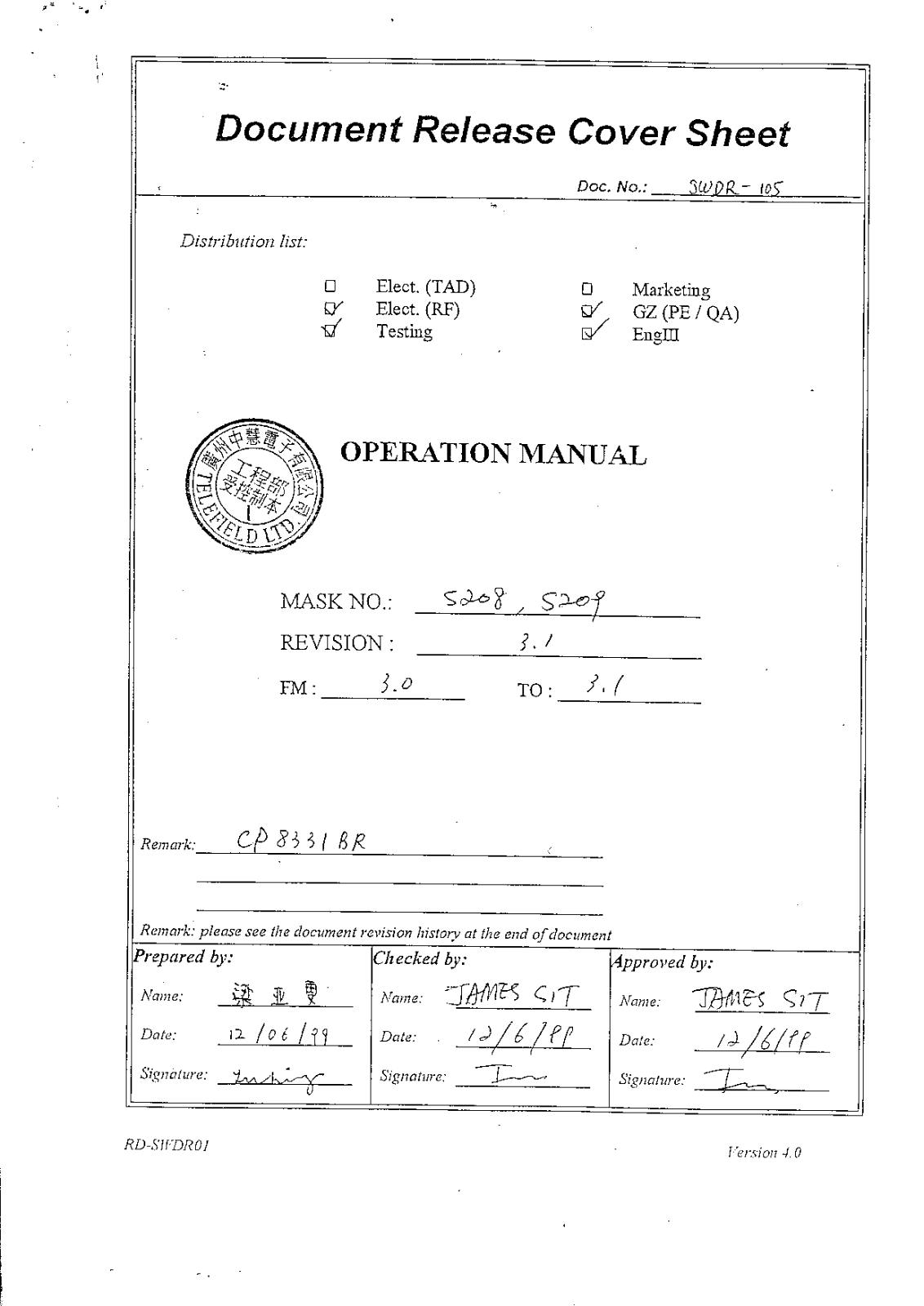 Telefield CP8331BR User Manual