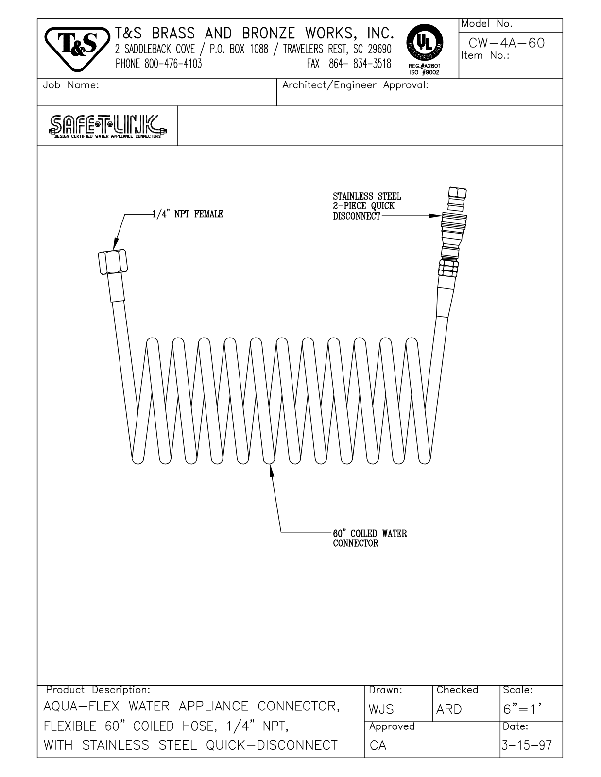 T&S Brass CW-4A-60 User Manual