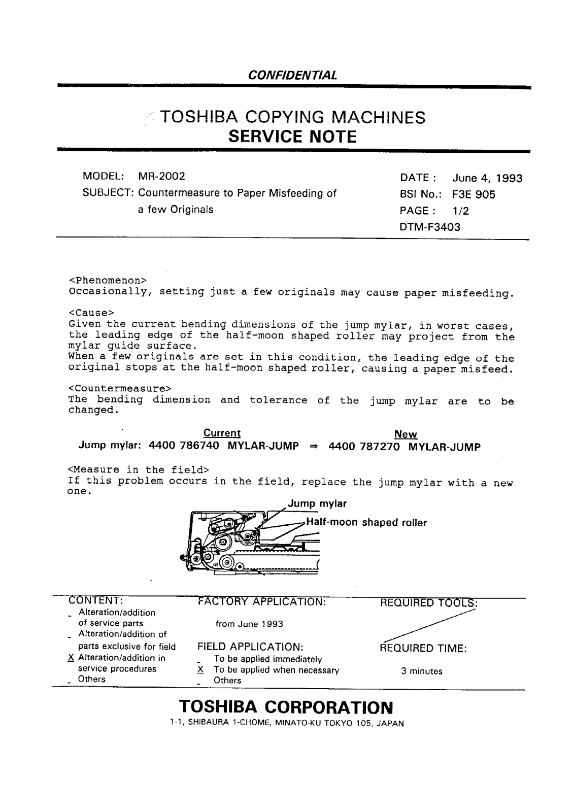 Toshiba f3e905 Service Note