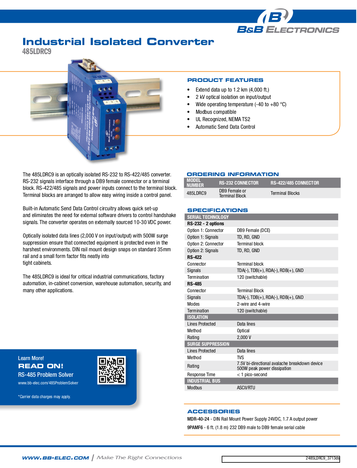 B&B Electronics 485LDRC9 Datasheet