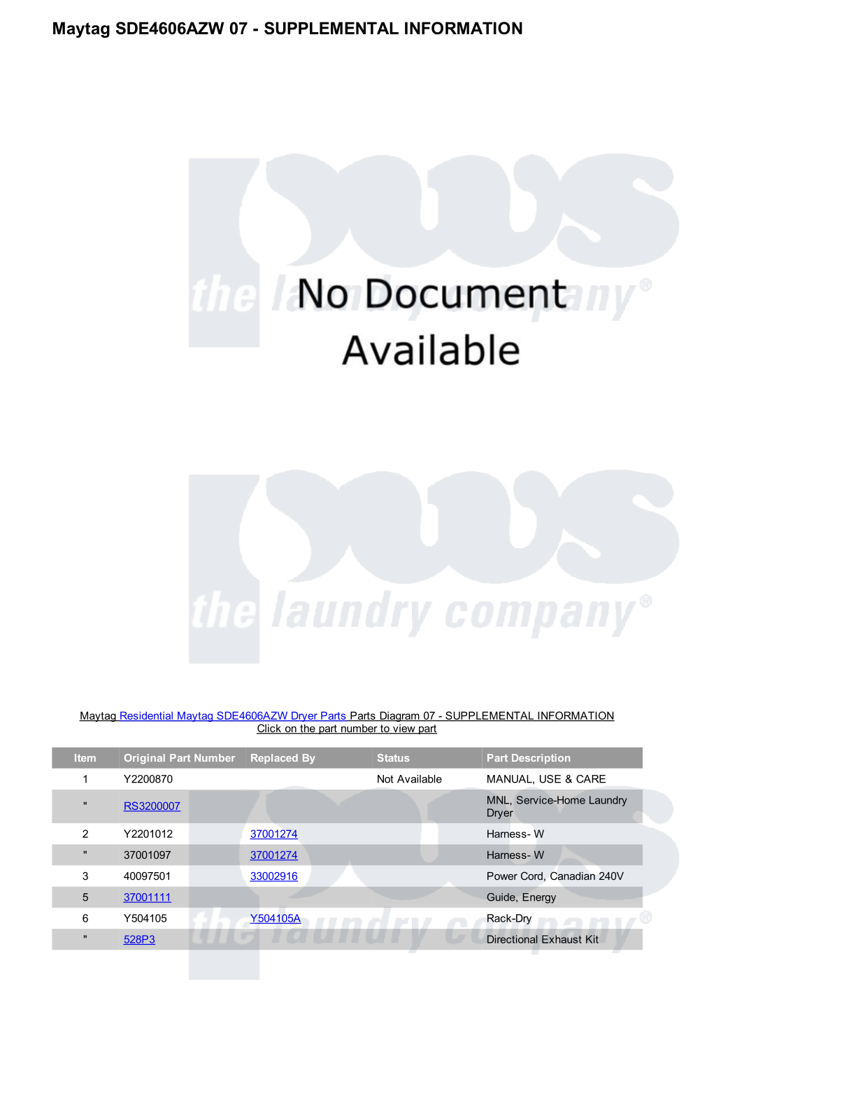 Maytag SDE4606AZW Parts Diagram