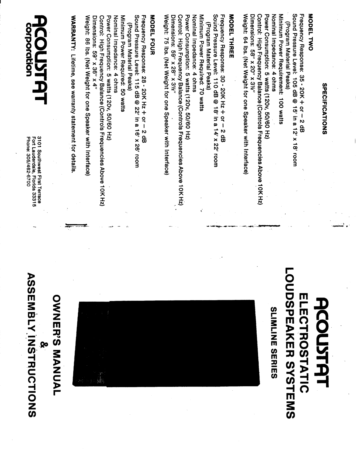 Acoustat 3, 4 Owners manual