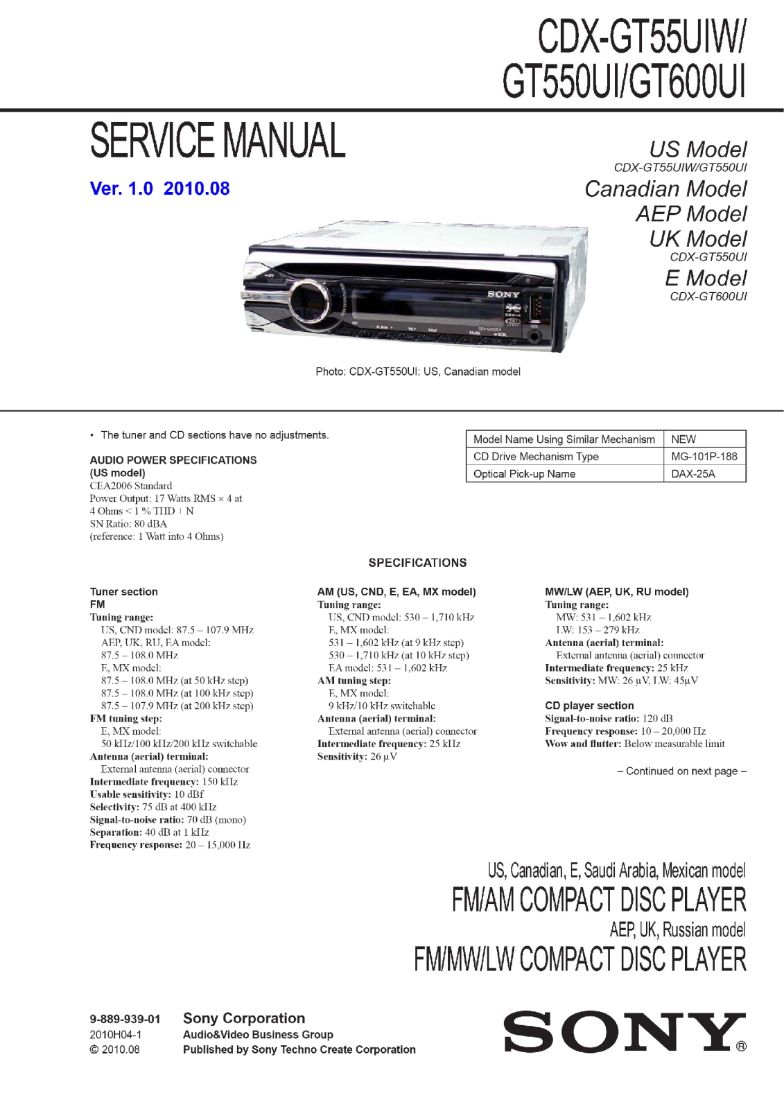 SONY CDX L350 Diagram