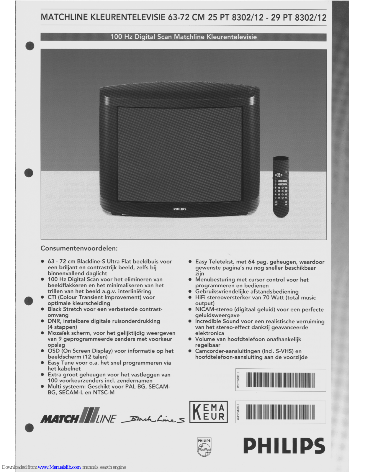 Philips 25PT8302/19, 25PT8302/58, 25PT8302/12, 29PT8302/12 Specifications - ManualMachine.com