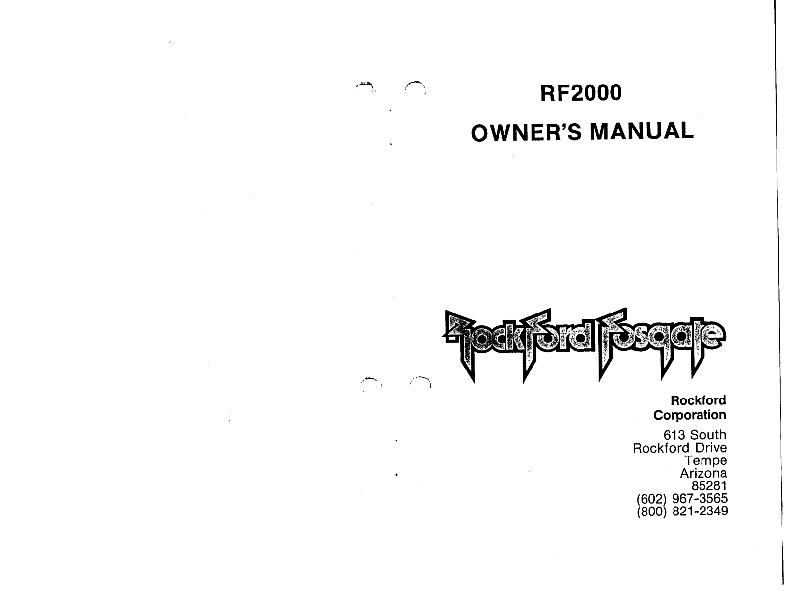 Hafler RF2000 Owner's Manual