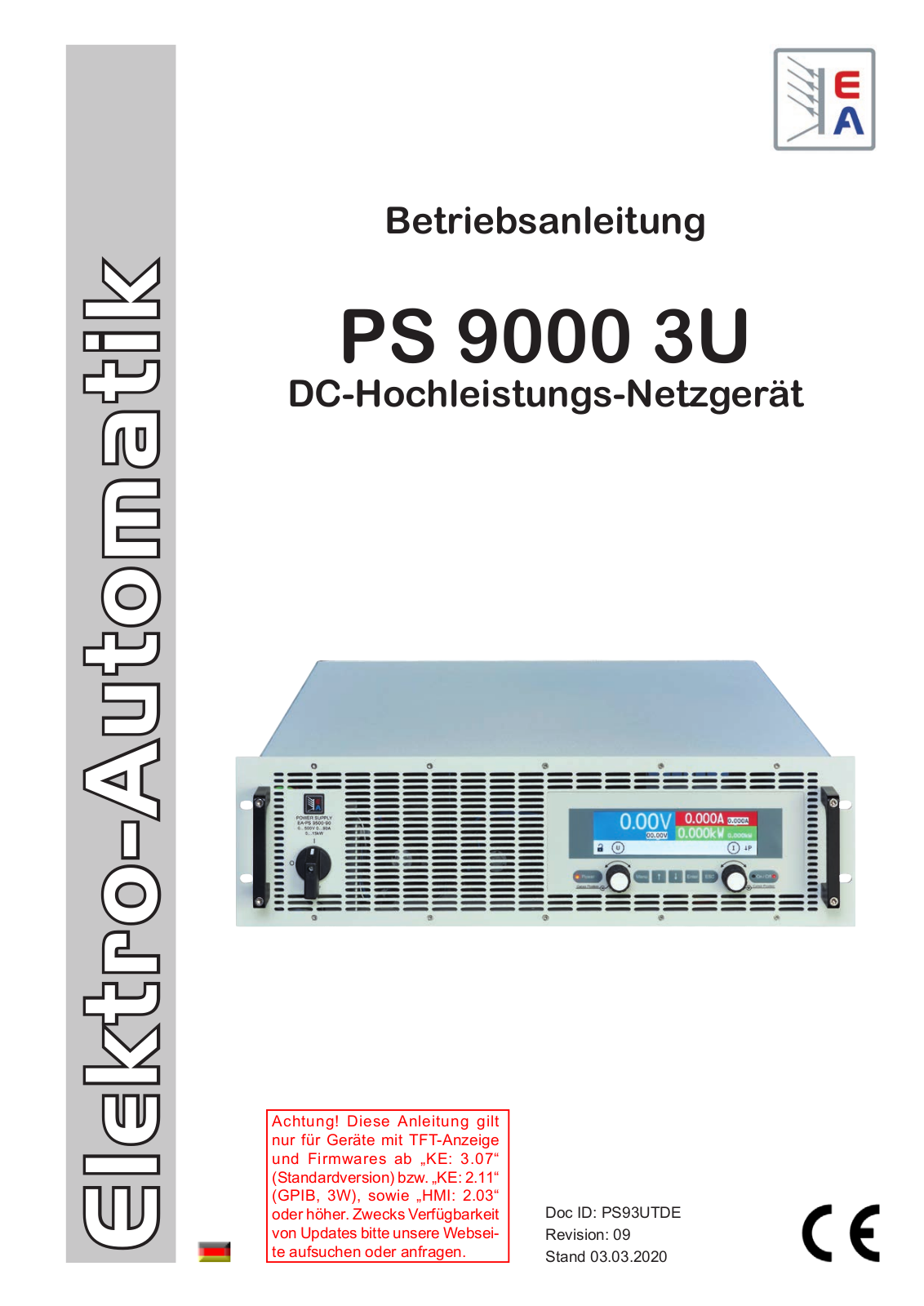 Elektro-Automatik PS 9000 3U, PS 9040-170 3U, PS 9080-170 3U, PS 9200-70 3U, PS 9360-40 3U User manual