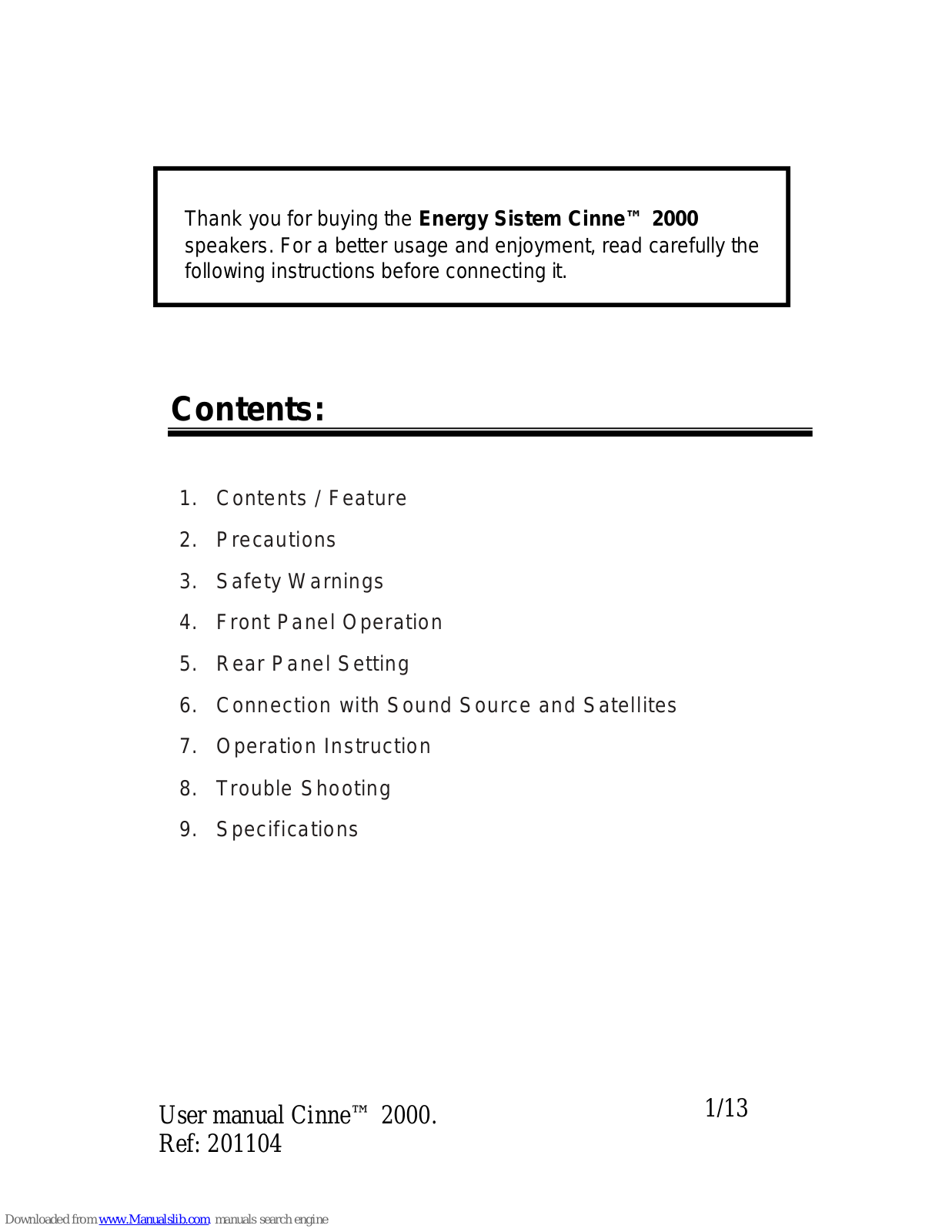 ENERGY SISTEM Cinne 2000 User Manual