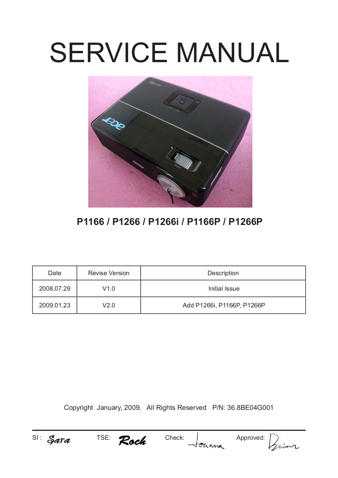 Acer P1266P, P1166P, P1266I, P1166, P1266 User Manual