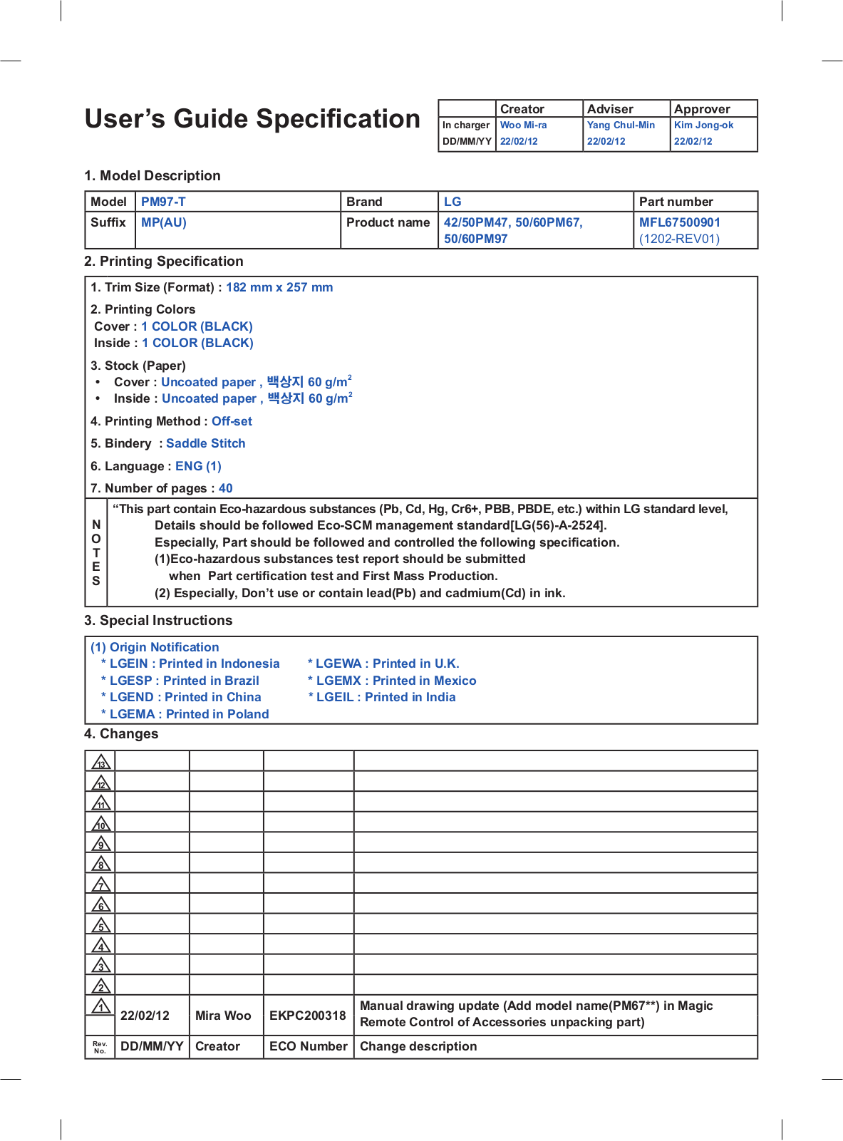 LG 42PM4700 Owner’s Manual