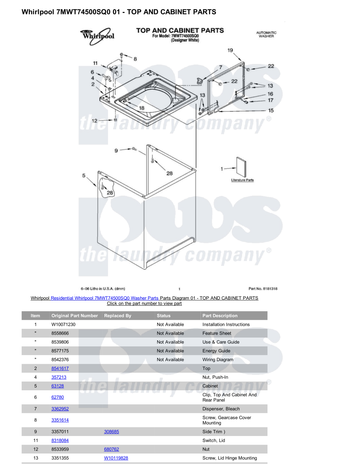 Whirlpool 7MWT74500SQ0 Parts Diagram