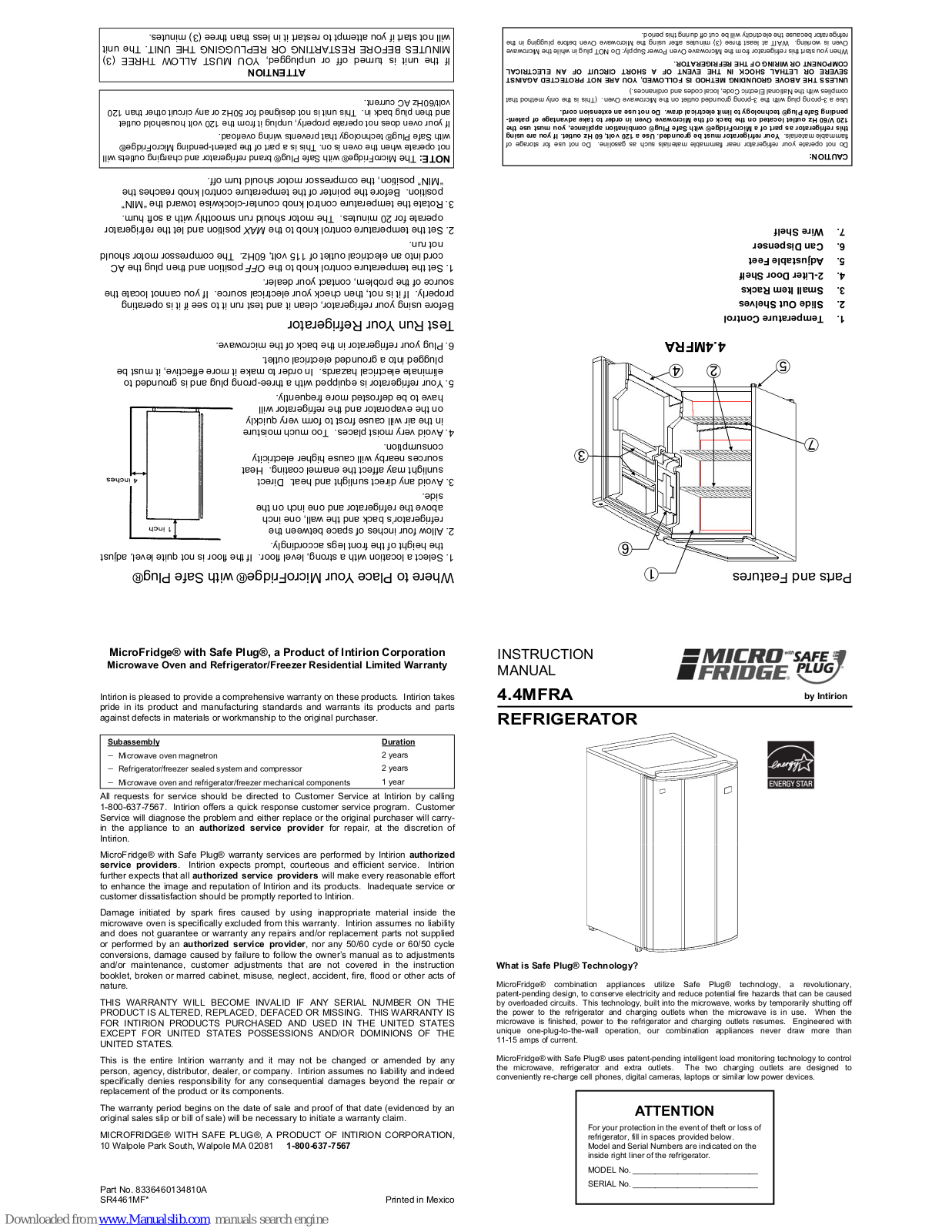 MicroFridge 4.4.MFRA Instruction Manual