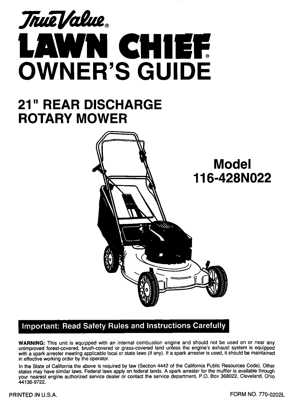 Bolens Lawn Chief 116-428N022 User Manual