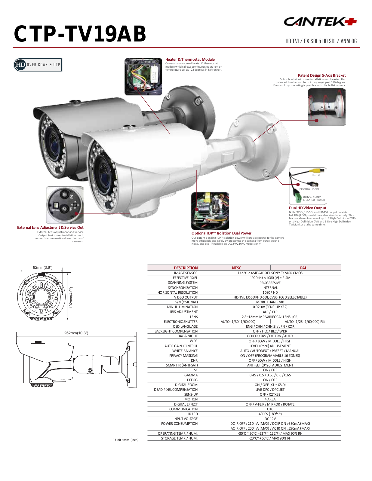 Cantek Plus CTP-TV19AB Specsheet