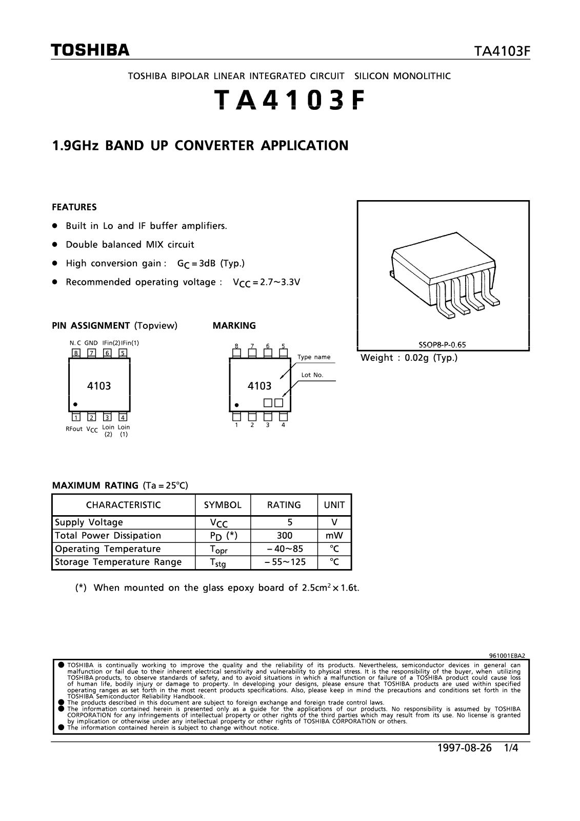 Toshiba TA4103F Datasheet