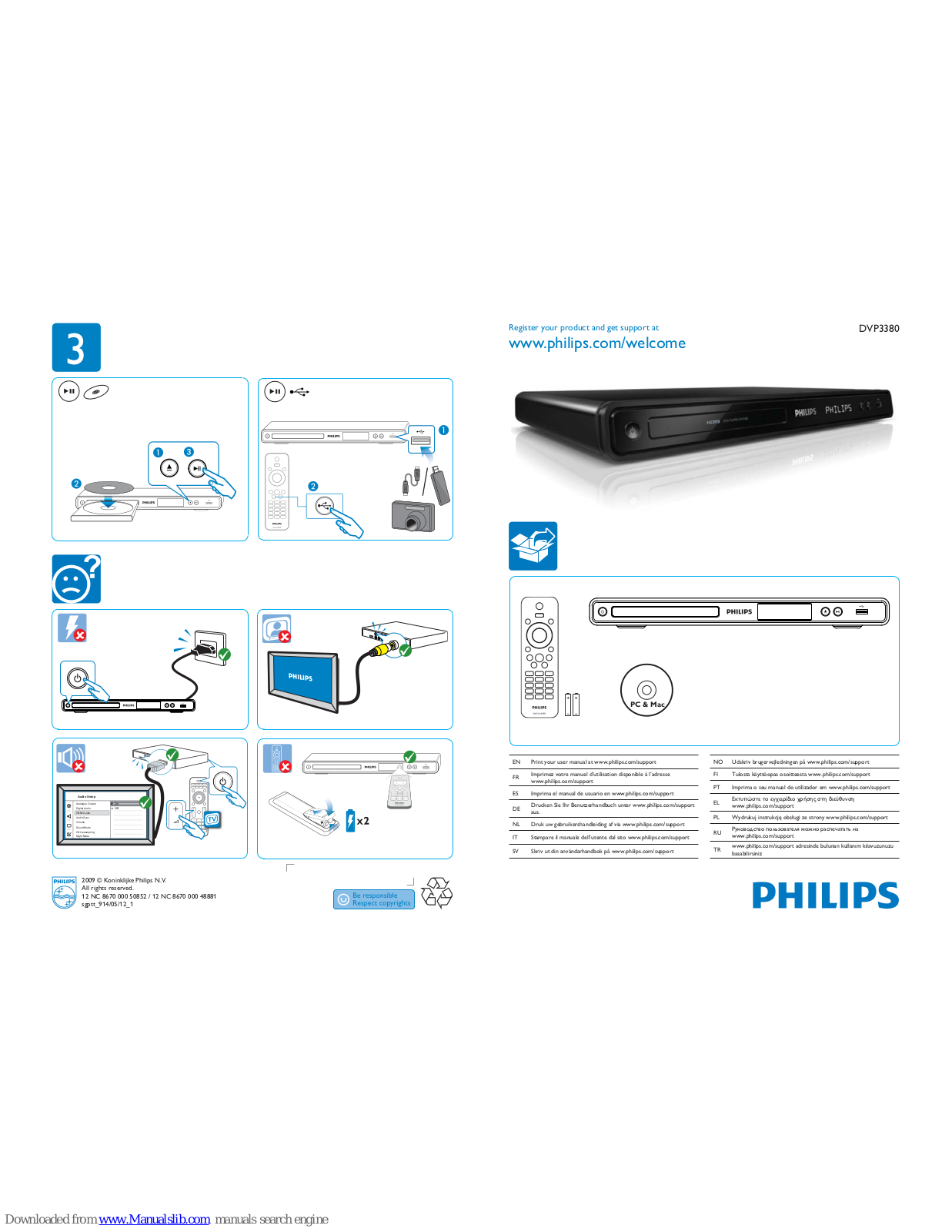 Philips DVP3380/12, DVP3380/05, DVP3380 User Manual