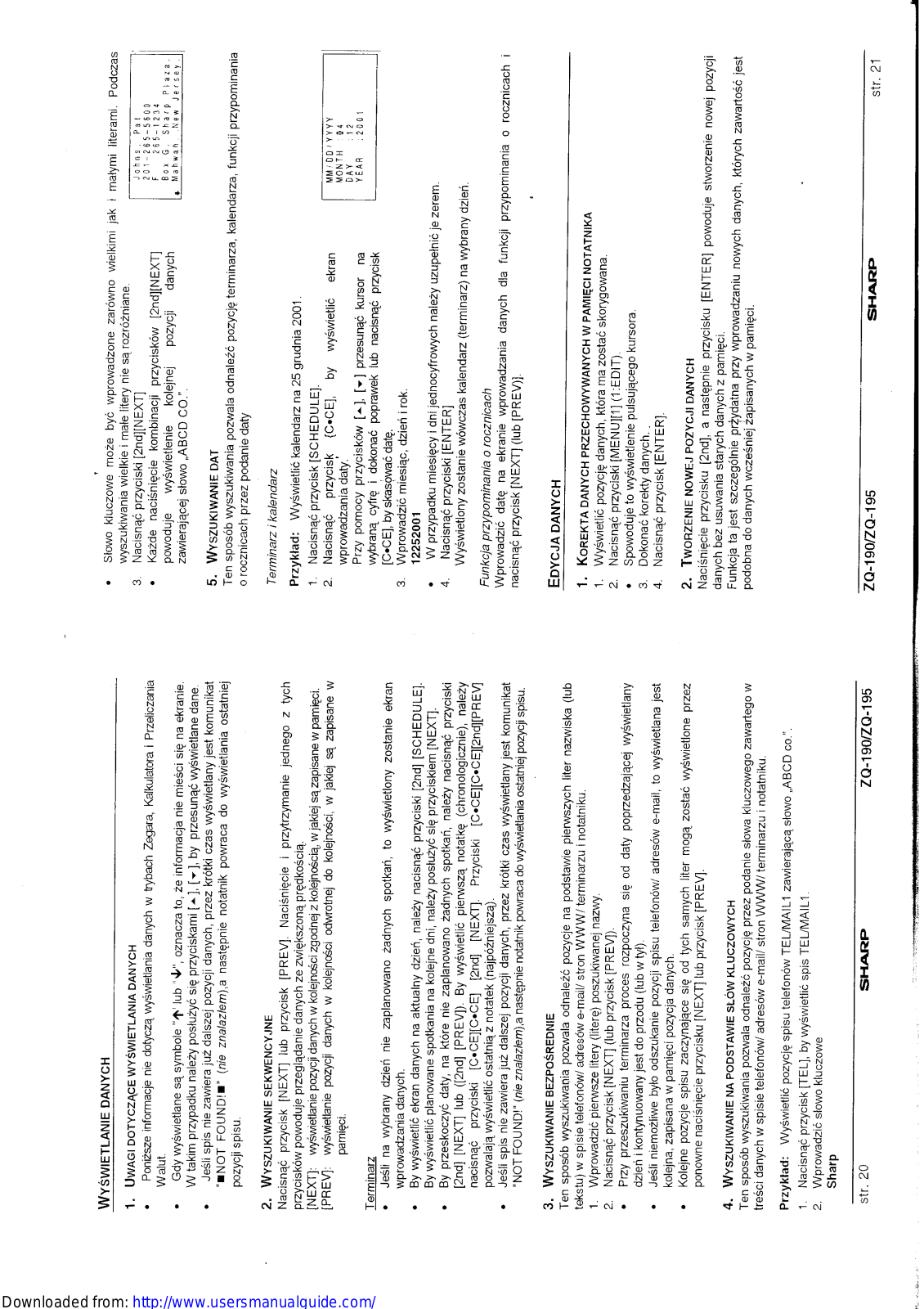 SHARP ZQ-190/195 User Manual