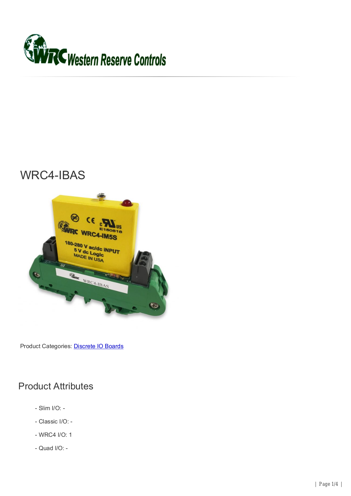 Western Reserve Controls WRC4-IBAS Data Sheet