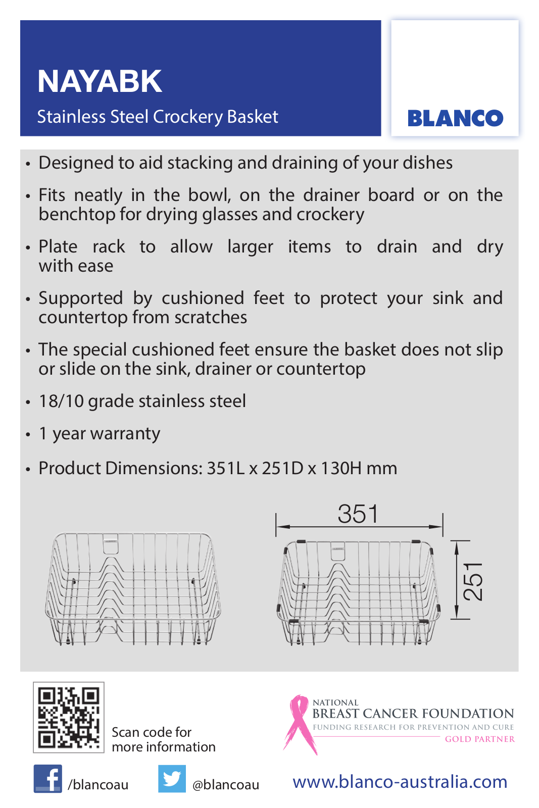 Blanco NAYABK Specifications Sheet