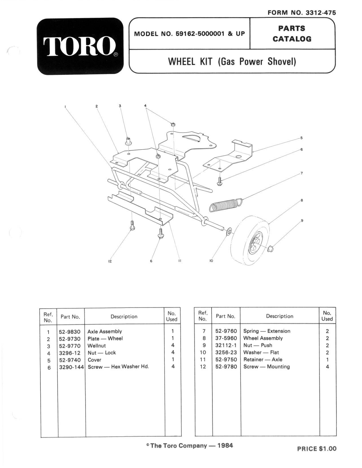 Toro 59162 Parts Catalogue