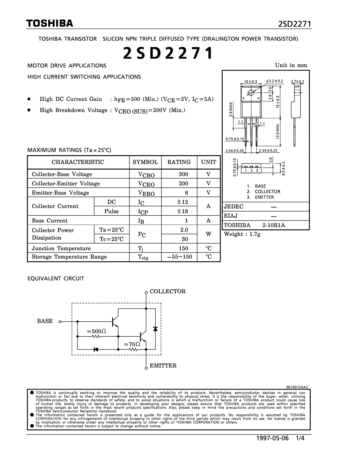 Toshiba 2SD2271 Datasheet