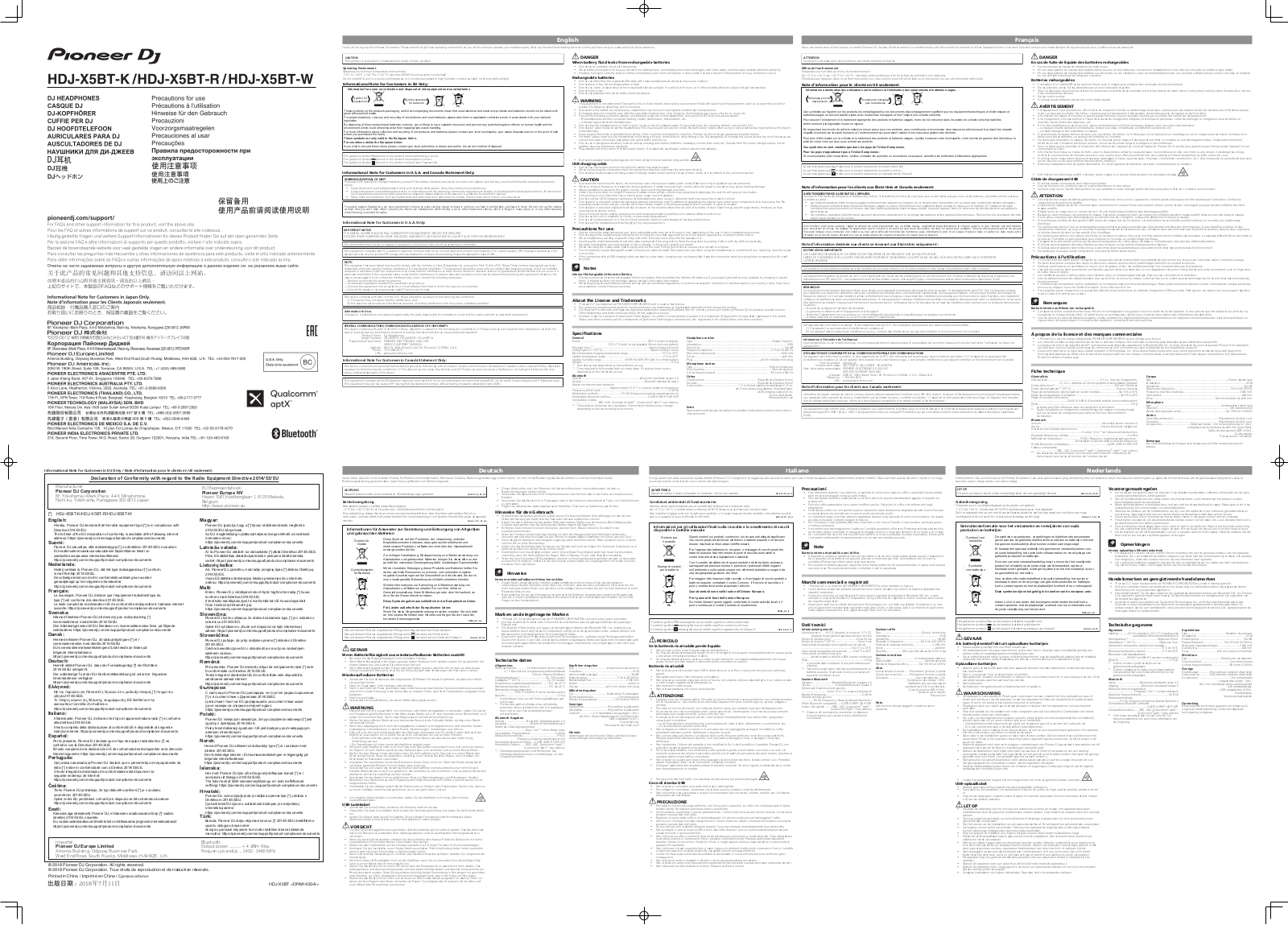 Pioneer HDJ-X5BT-W User Manual