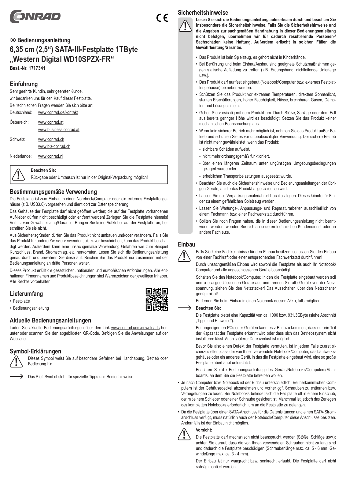 Western Digital WD10SPZX-FR Operation Manual