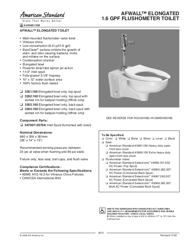 American Standard 3351.160, 3353.160, 3352.160, 3354.160 User Manual