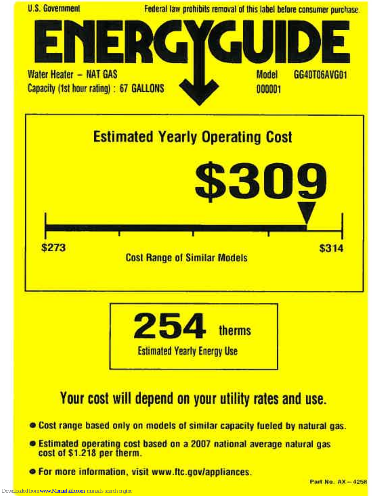 GE GG40T06AVG, GG40T06AVG01 Energy Manual