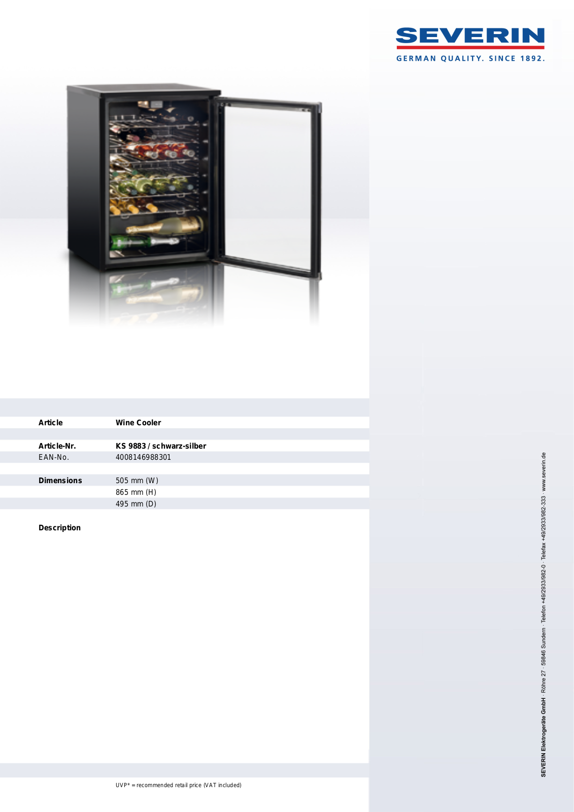 Severin WINE COOLER, KS 9883 User Manual